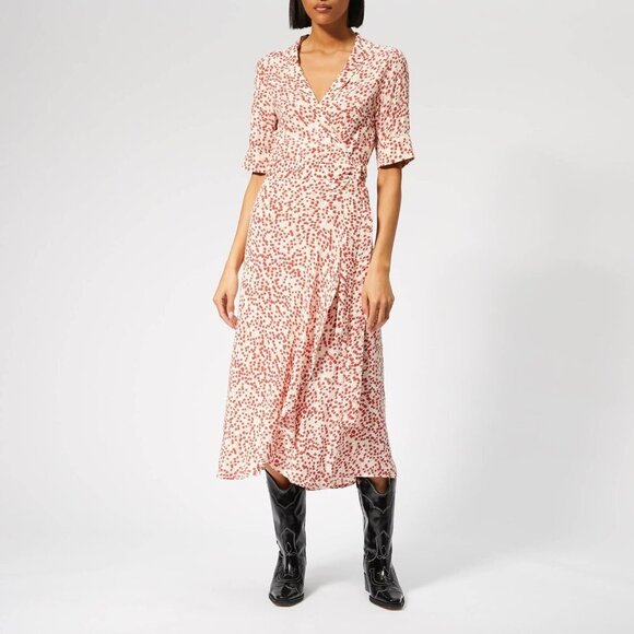 GANNI Goldstone Printed Crepe Wrap Dress 34 - Picture 1 of 6